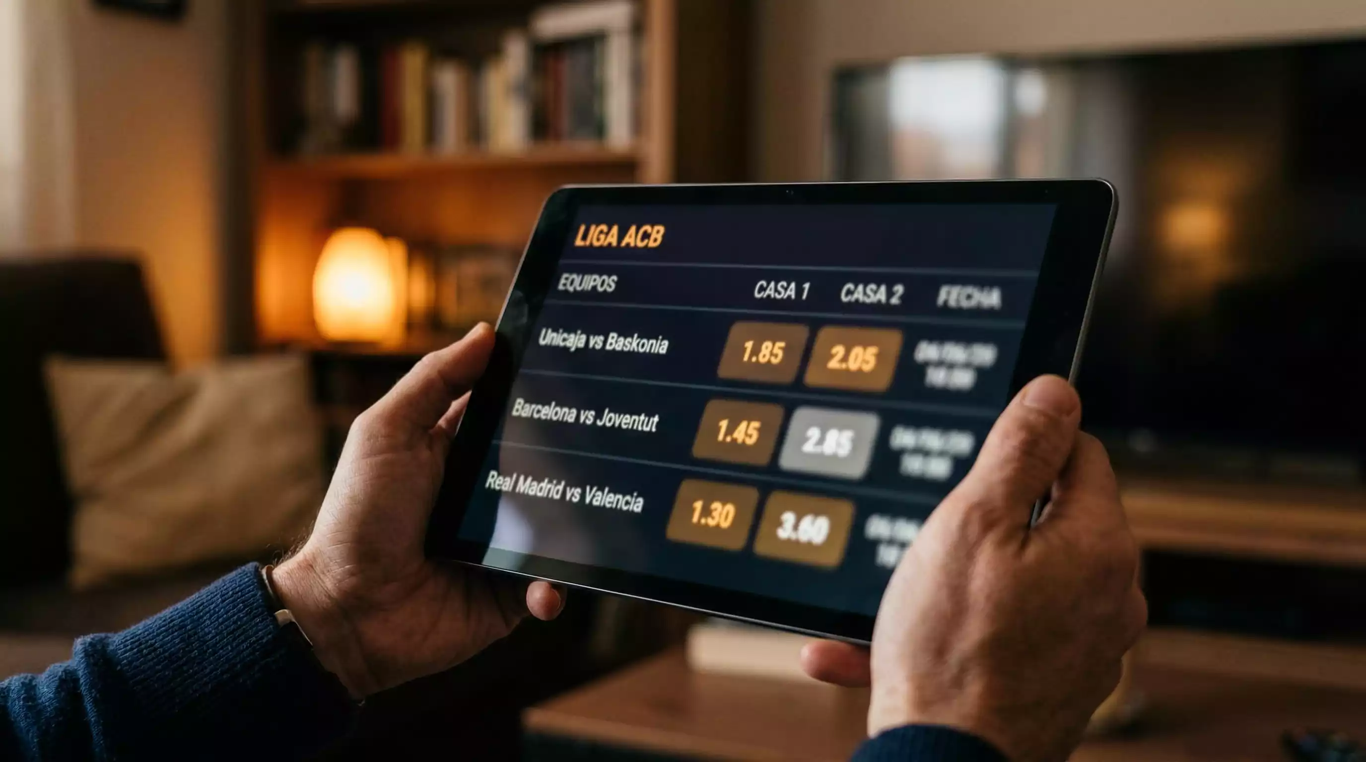 Pantalla con cuotas decimales de un partido de la Liga ACB
